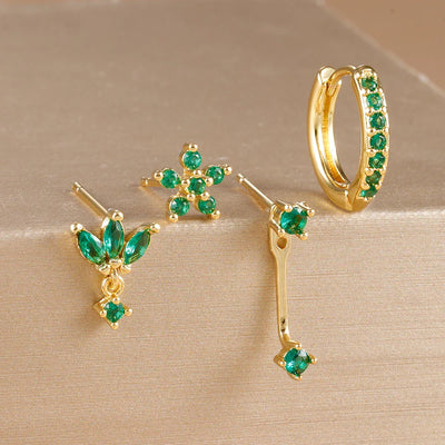 4PCS Stainless Steel Circle Huggie Hoop Earrings Set Gold Color Unique Zircon Flower Stud Earring Piercing Jewelry