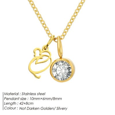 eManco Sparkling Birthstone Necklaces Uppercase Initials A-Z Pendant Stainless Steel Gold Plated Necklace Fashion 's Jewelr – Halskette