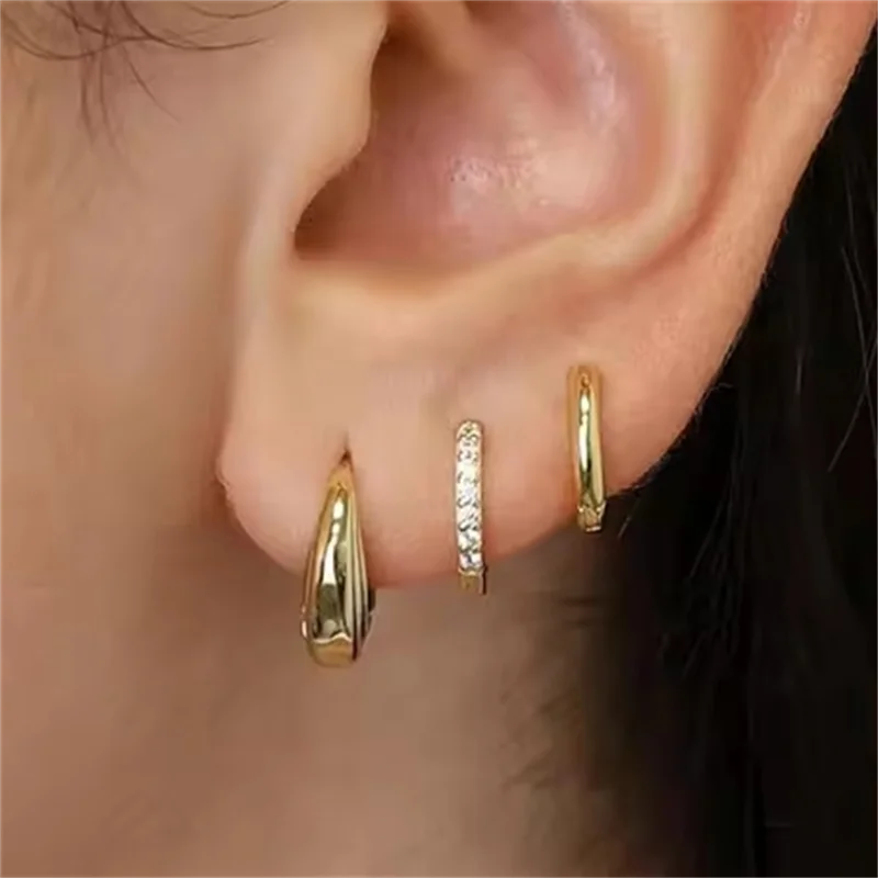 3Pcs Double Crystal Tragus Earring Floral Set Cartilage Helix Stud Earrings Bulk Lobe Hoop Earing Lot Fashion Jewelry Gift