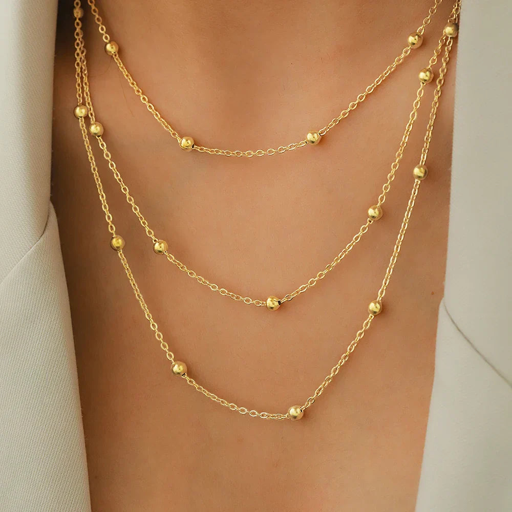 Stainless Steel Necklace High-end Atmosphere Delicate Beads Multi-Layers Chain Bone Necklace Jewelry Party Gifts – Halskette