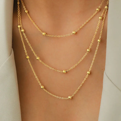 Stainless Steel Necklace High-end Atmosphere Delicate Beads Multi-Layers Chain Bone Necklace Jewelry Party Gifts – Halskette