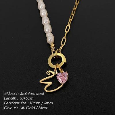 eManco Natural Freshwater Pearl Heart Stainless Steel Cubic Zirconia Pendant Necklace Aesthetic Luxury Chain Jewelry Gift – Halskette