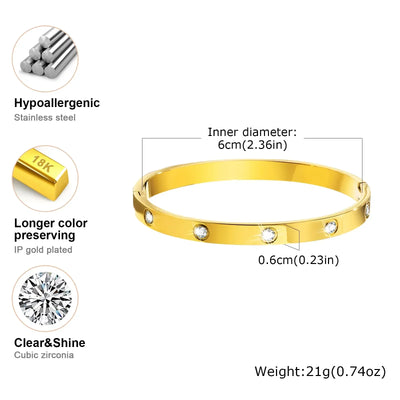 Luxurious Cubic Zircon Openable Bracelet ,Stainless Steel Round Bangle Bracelets,Charm Jewelry Gifts – Armband
