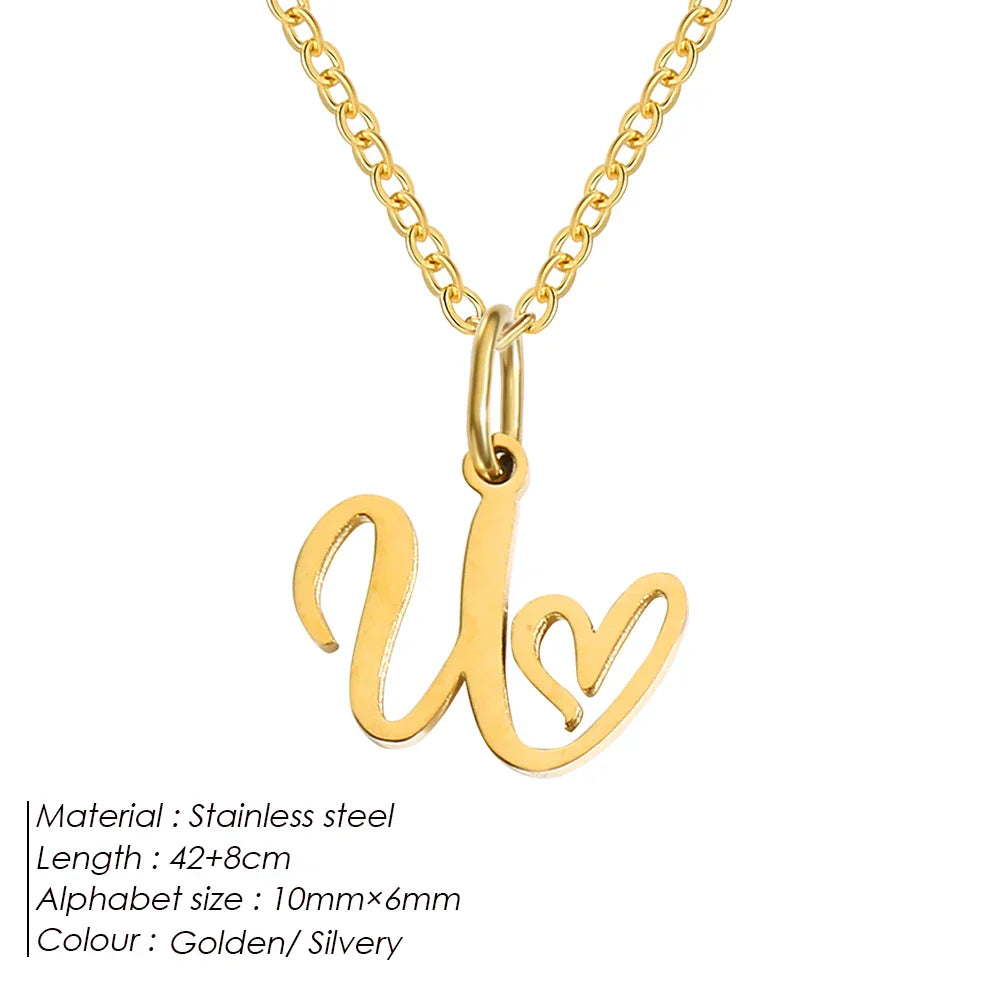 eManco Initial Necklaces Art Letter A-Z Charm Pendant Necklace 's Stainless Steel Minimalism Jewelry Gift – Halskette
