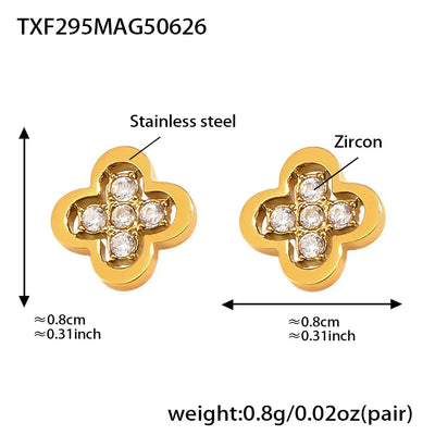 Liora Exquisite Luck Clover Zircon Stainless Steel Drop Pendant Chain Necklaces Stud Earrings Charm Wedding Jewelry