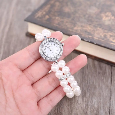 Bulusii Damen Vintage Armbanduhr mit Perlen & Strass, Digital, Elastisch und Verstellbar, Stilvolles Geschenk für Frauen