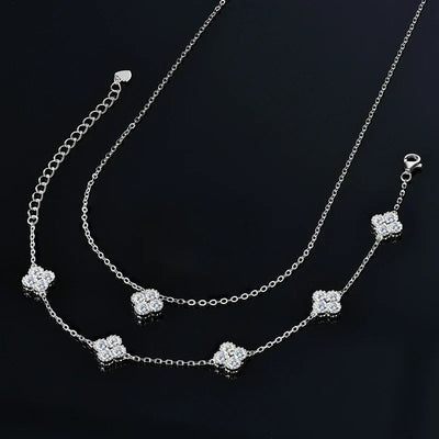 IOGOU 3 In 1 Clover Flower Jewelry Sets Silver 3mm D Moissanite Pendant Necklace Bracelet Stud Earrings Sets Charm