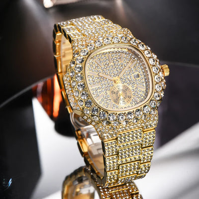 Luxus "Iced Out" Quarz-Armbanduhr für Herren – Edelstahl, Stoßfest, Wasserdicht