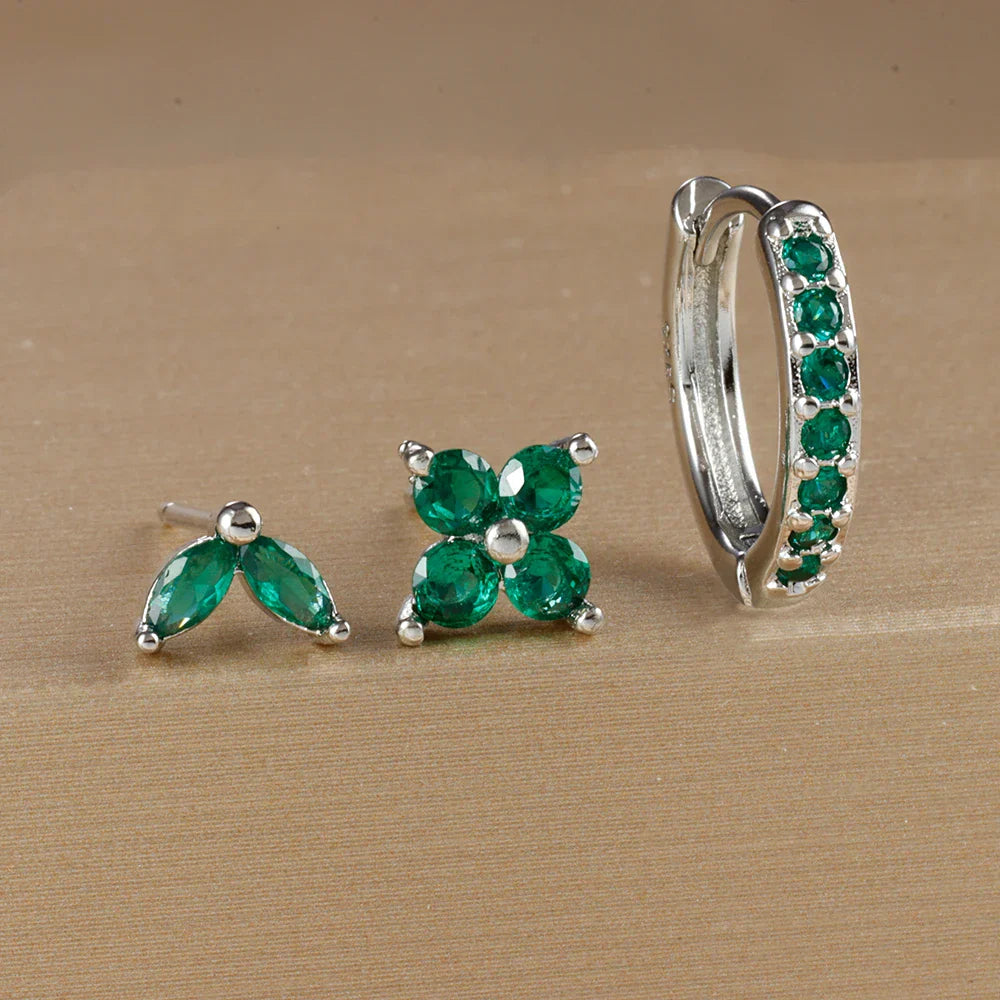3PCS Stainless Steel Gold Color Circle Hoop Earrings Set Simple Zircon Flower Stud Earring Cartilage Piercing Jewelry