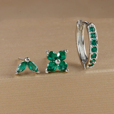 3PCS Stainless Steel Gold Color Circle Hoop Earrings Set Simple Zircon Flower Stud Earring Cartilage Piercing Jewelry