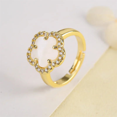 Blumenförmiger Einstellbarer Ring mit Emaille-Inlay und Zirkonia