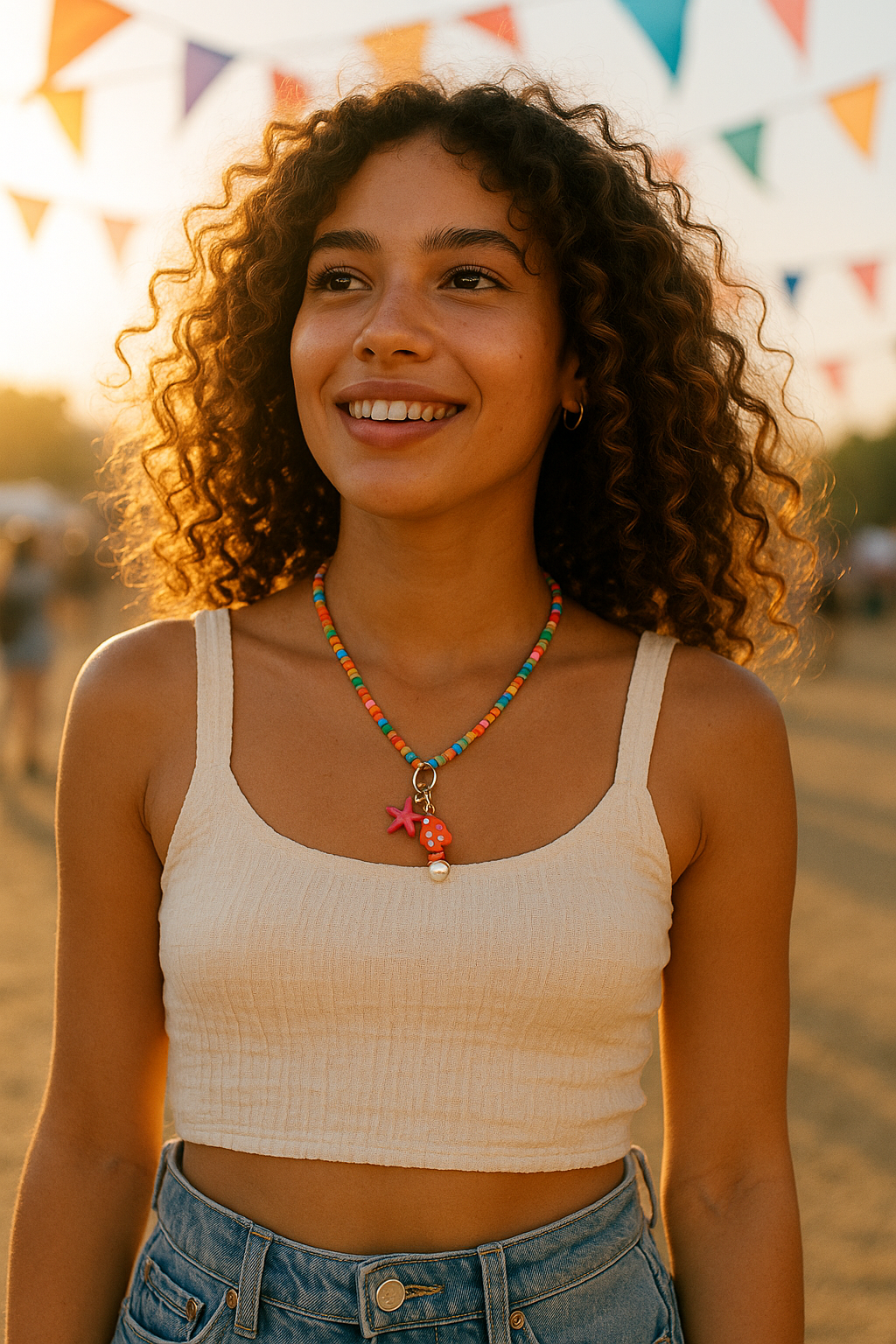 Boho Halskette mit bunten Perlen & Meeres-Charme – Fisch & Seestern Anhänger